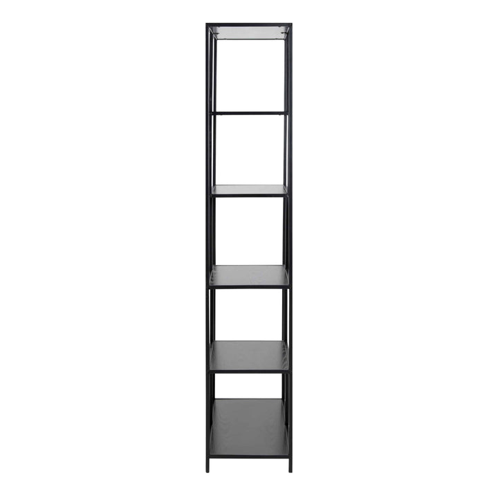 Seaford Tall Black Metal Bookcase with 5 Black Shelves - TidySpaces