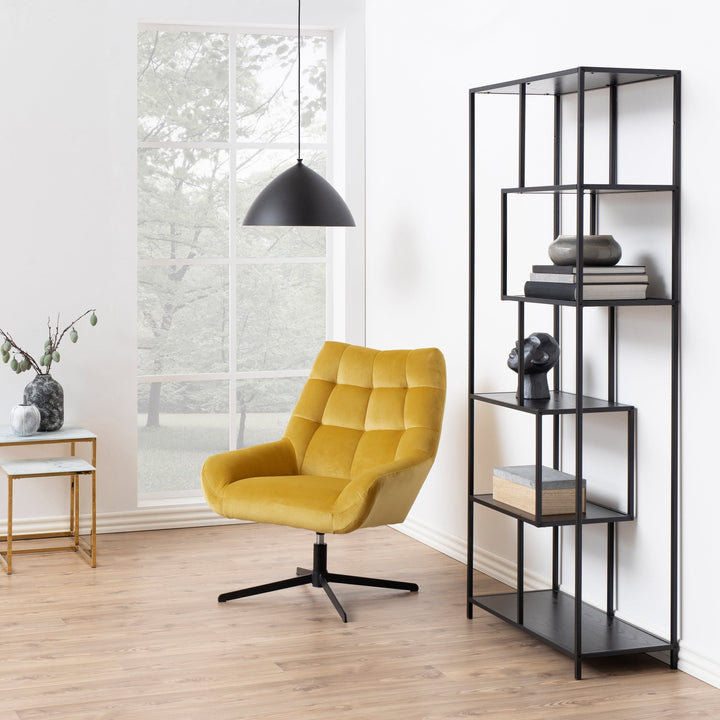 Seaford Tall Black Metal Bookcase with 5 Black Shelves - TidySpaces