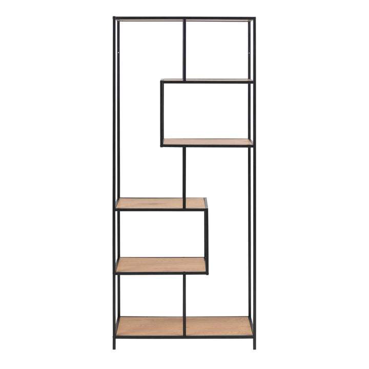 Seaford Tall Black Metal Bookcase with 5 Oak Shelves - TidySpaces