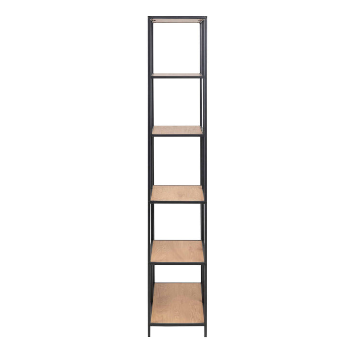 Seaford Tall Black Metal Bookcase with 5 Oak Shelves - TidySpaces