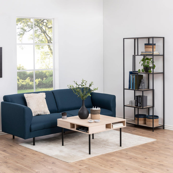 Seaford Tall Black Metal Bookcase with 5 Oak Shelves - TidySpaces