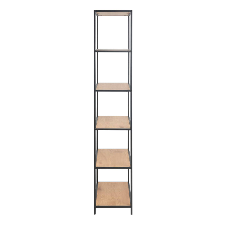 Seaford Tall Black Metal Bookcase with 5 Shelves in Oak - TidySpaces
