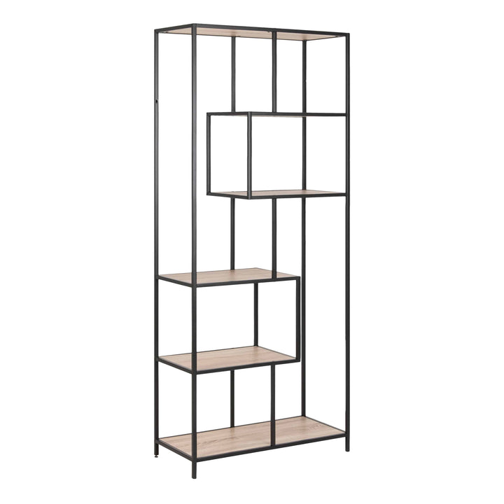 Seaford Tall Black Metal Bookcase with 5 Sonoma Oak Shelves - TidySpaces