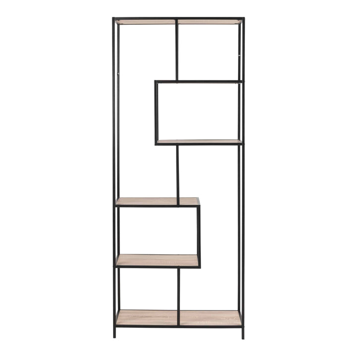 Seaford Tall Black Metal Bookcase with 5 Sonoma Oak Shelves - TidySpaces
