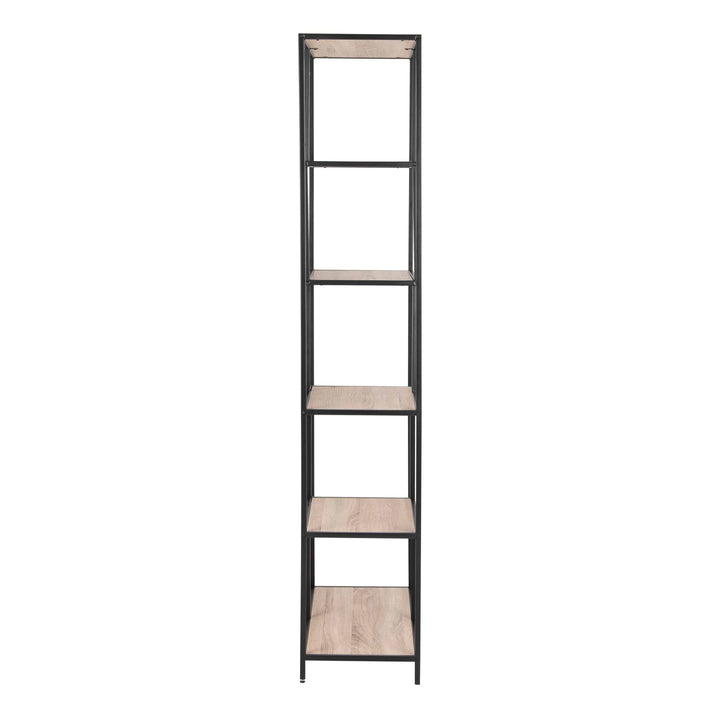 Seaford Tall Black Metal Bookcase with 5 Sonoma Oak Shelves - TidySpaces