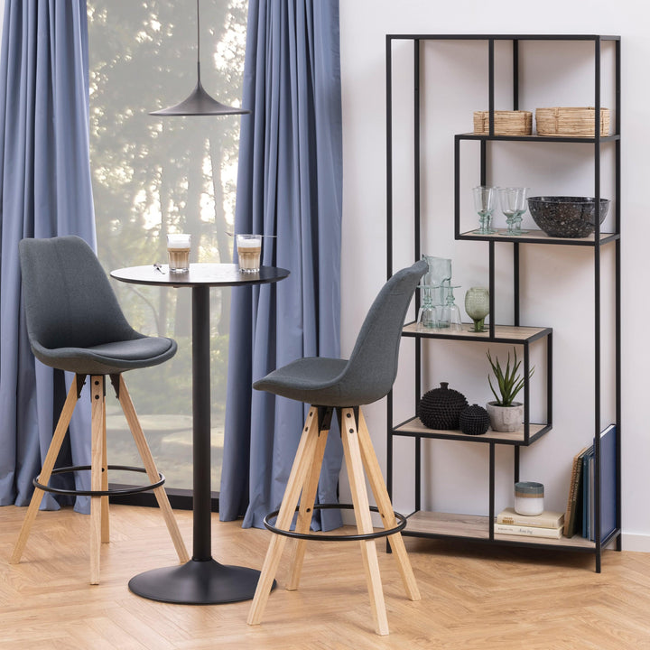 Seaford Tall Black Metal Bookcase with 5 Sonoma Oak Shelves - TidySpaces