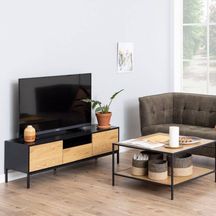 Seaford TV Unit 2 Doors 1 Drawer in Black & Oak - TidySpaces