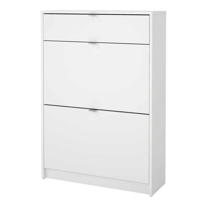 Shoes Shoe Cabinet 2 Flip Down Doors + 1 Drawer in White - TidySpaces