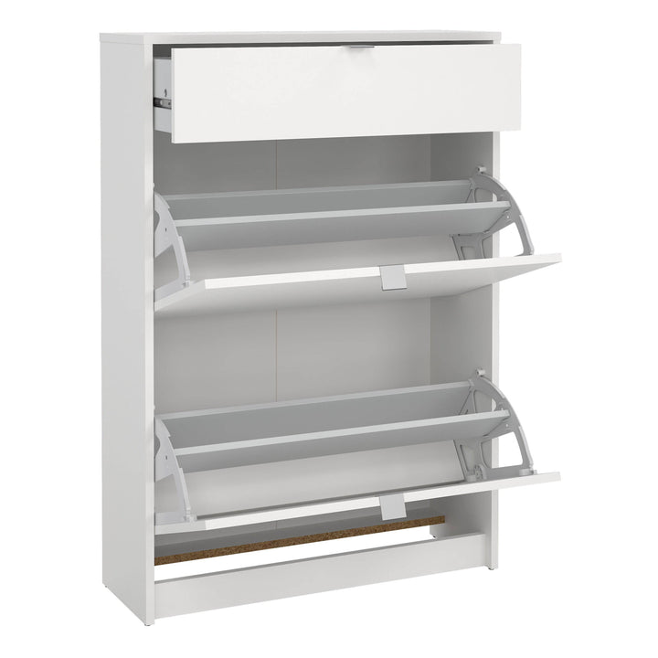 Shoes Shoe Cabinet 2 Flip Down Doors + 1 Drawer in White - TidySpaces