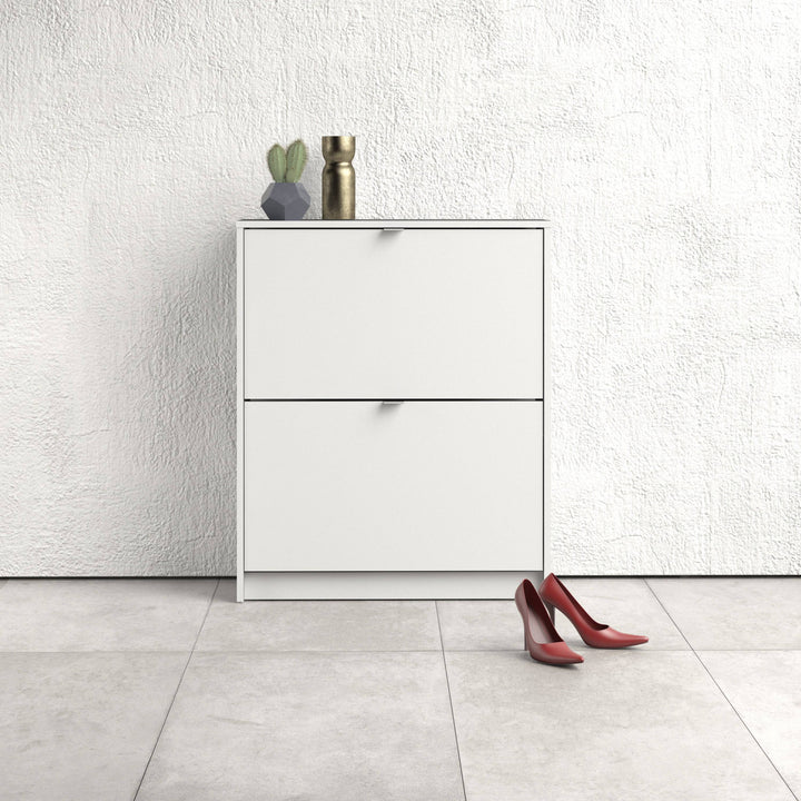 Shoes Shoe cabinet w. 2 tilting doors and 2 layers in White - TidySpaces