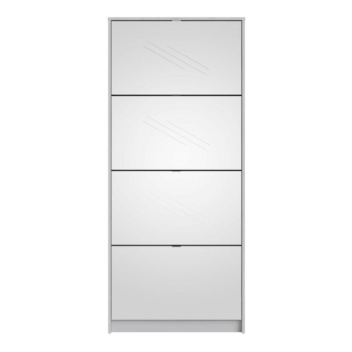 Shoes Shoe cabinet w. 4 mirror tilting doors and 2 layers in White - TidySpaces