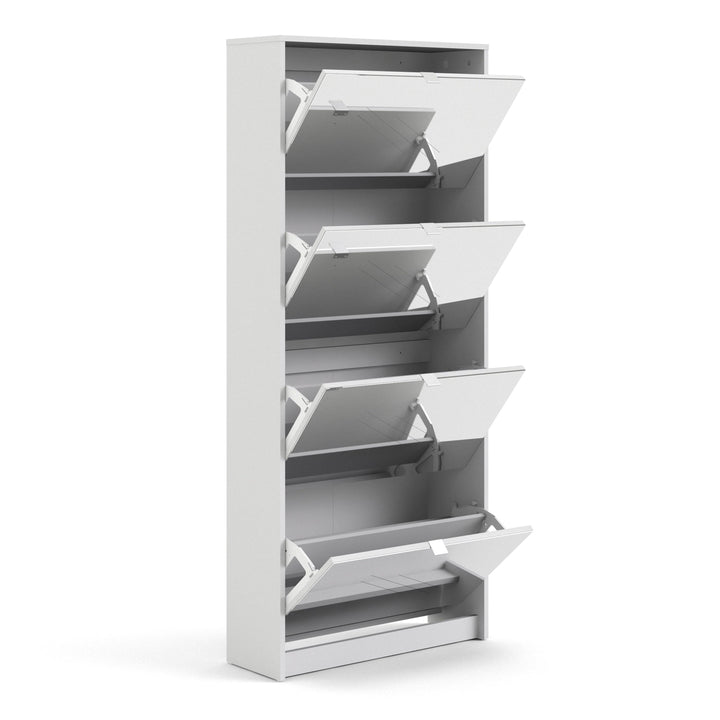 Shoes Shoe cabinet w. 4 mirror tilting doors and 2 layers in White - TidySpaces