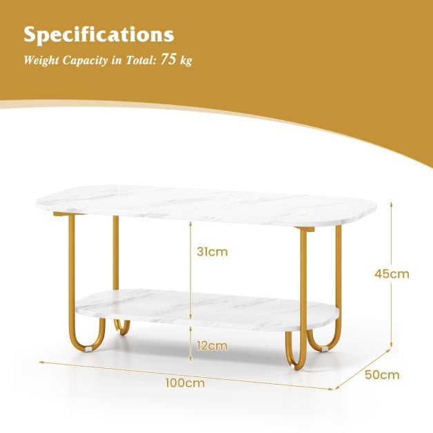 Faux Marble Top Coffee Table with Heavy-duty Metal Frame-White - TidySpaces