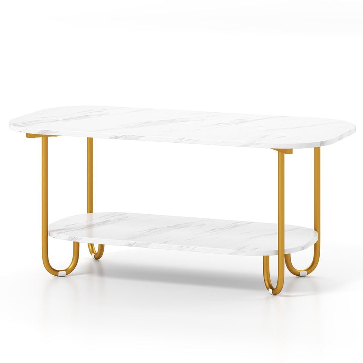 Faux Marble Top Coffee Table with Heavy-duty Metal Frame-White - TidySpaces