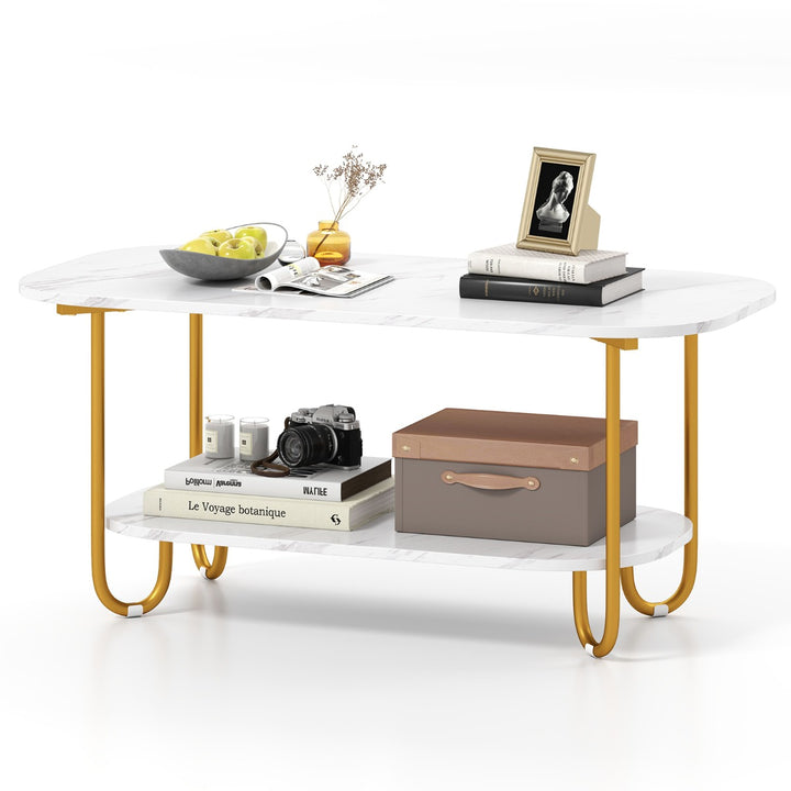 Faux Marble Top Coffee Table with Heavy-duty Metal Frame-White - TidySpaces