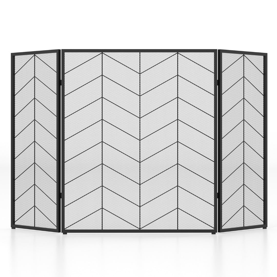 3-Panel Folding Spark Guard with Chevron Herringbone Pattern - TidySpaces