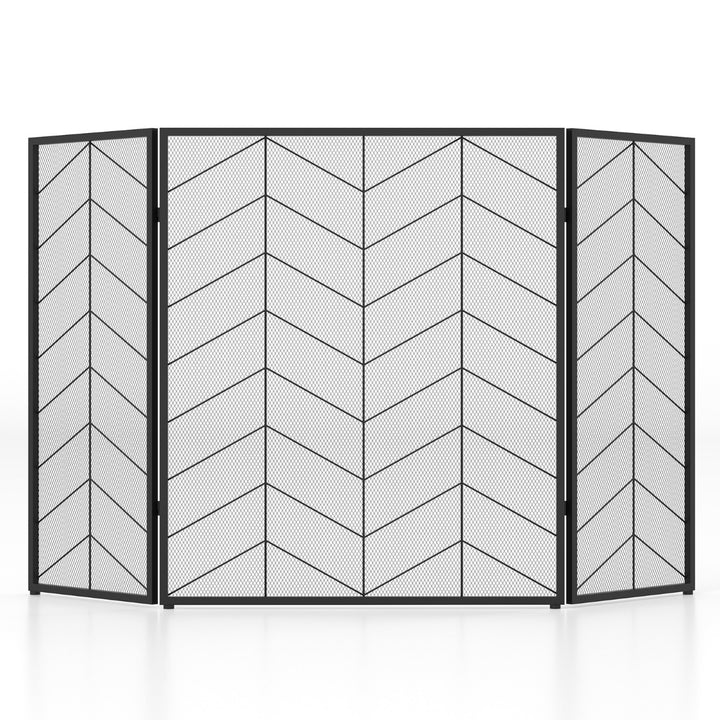 3-Panel Folding Spark Guard with Chevron Herringbone Pattern - TidySpaces