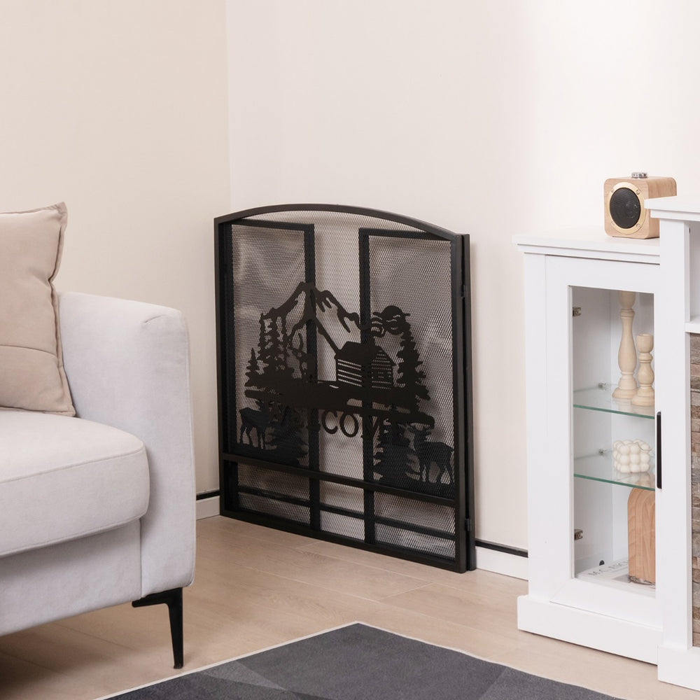 55 x 29.5 Inch Fireplace Screen with Natural Scenery and Moose Pattern - TidySpaces