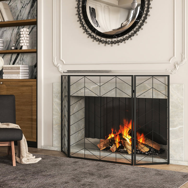 3-Panel Folding Spark Guard with Chevron Herringbone Pattern - TidySpaces