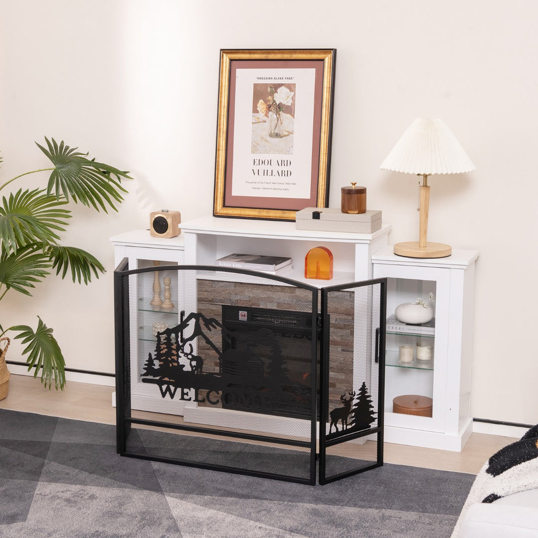 55 x 29.5 Inch Fireplace Screen with Natural Scenery and Moose Pattern - TidySpaces
