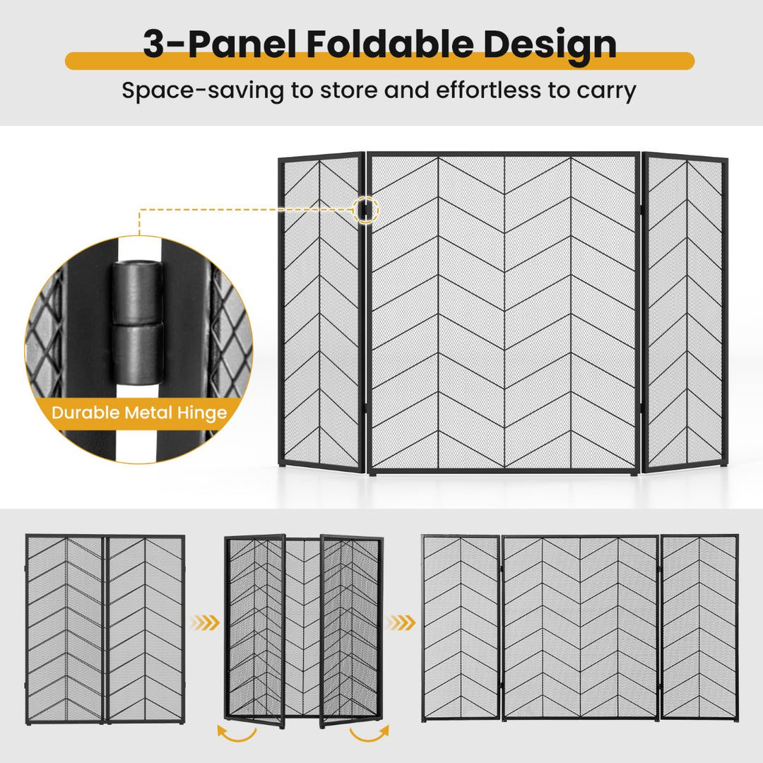 3-Panel Folding Spark Guard with Chevron Herringbone Pattern - TidySpaces