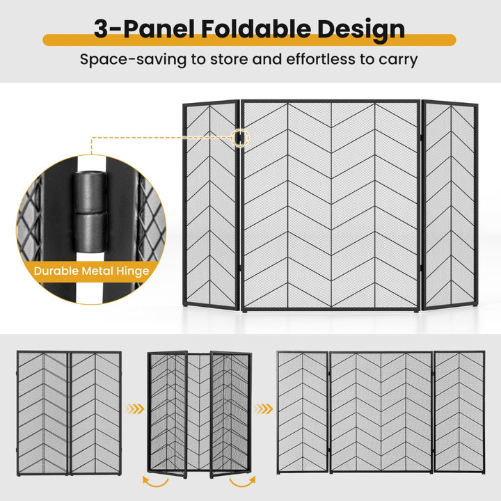 3-Panel Folding Spark Guard with Chevron Herringbone Pattern - TidySpaces