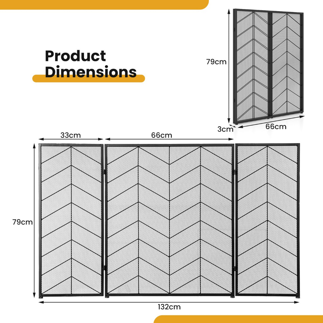 3-Panel Folding Spark Guard with Chevron Herringbone Pattern - TidySpaces