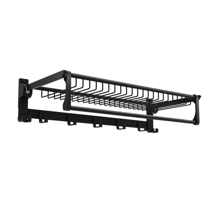 Foldable Bathroom Towel Rack with Adjustable Towel Bar and Movable Hooks - TidySpaces
