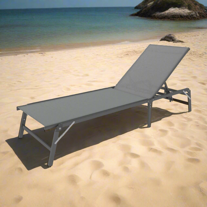 Foldable Patio Lounge Chair with 5-Position Adjustable Backrest-Grey