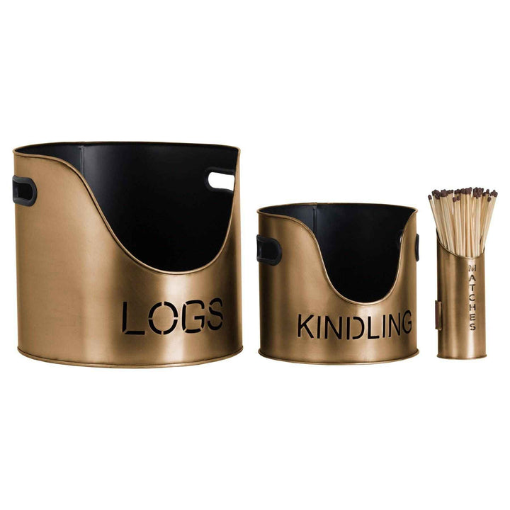 Logs And Kindling Buckets & Matchstick Holder in Various Finishes