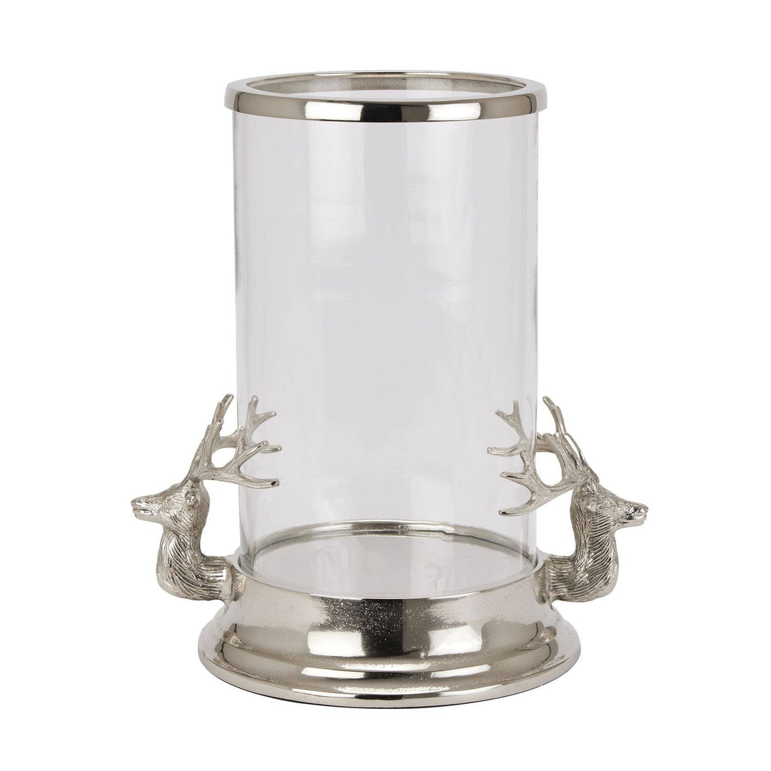 Silver Stag Heads Hurricane Lantern SILVER METAL - TidySpaces