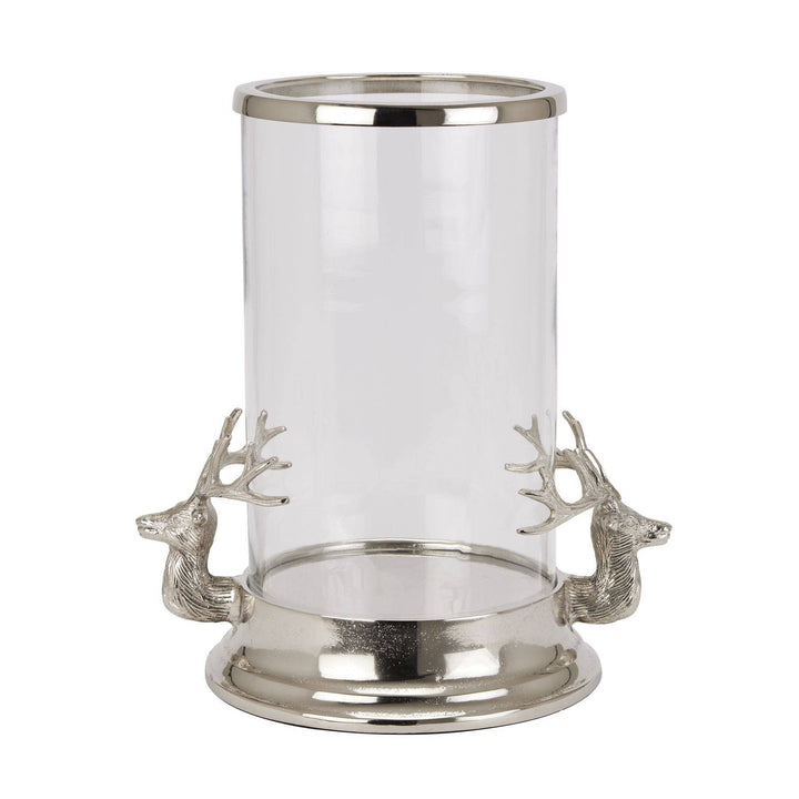 Silver Stag Heads Hurricane Lantern SILVER METAL - TidySpaces
