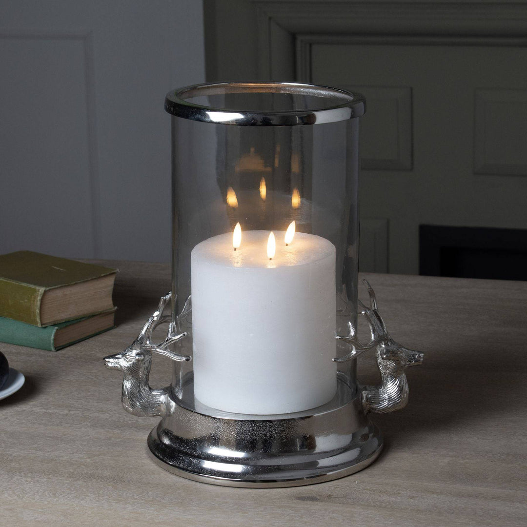 Silver Stag Heads Hurricane Lantern - TidySpaces