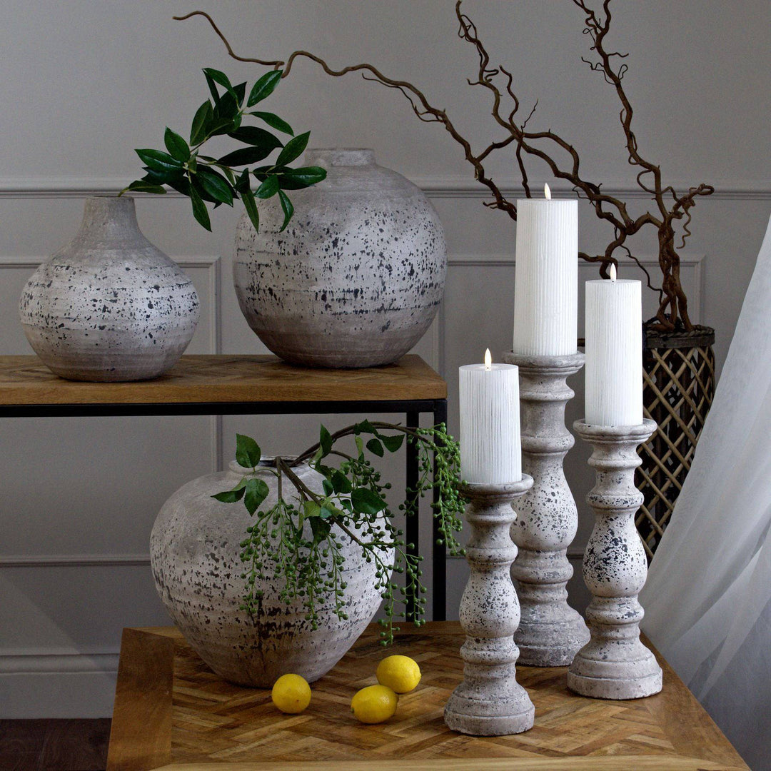 Small Stone Ceramic Column Candle Holder - TidySpaces