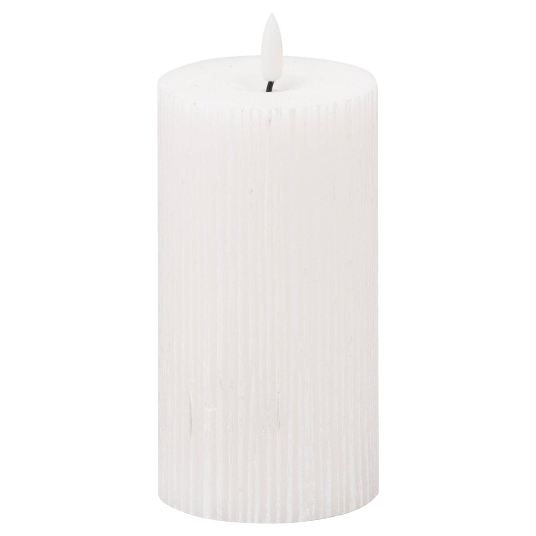 Luxe Collection Natural Glow 3x6 Textured Ribbed LED Candle WHITE PLASTIC - TidySpaces