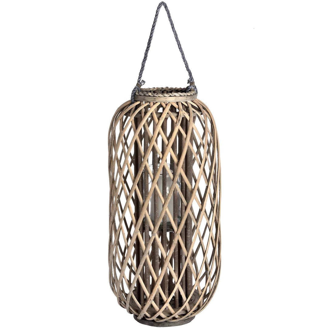 Large Standing Wicker Lantern BROWN WICKER - TidySpaces