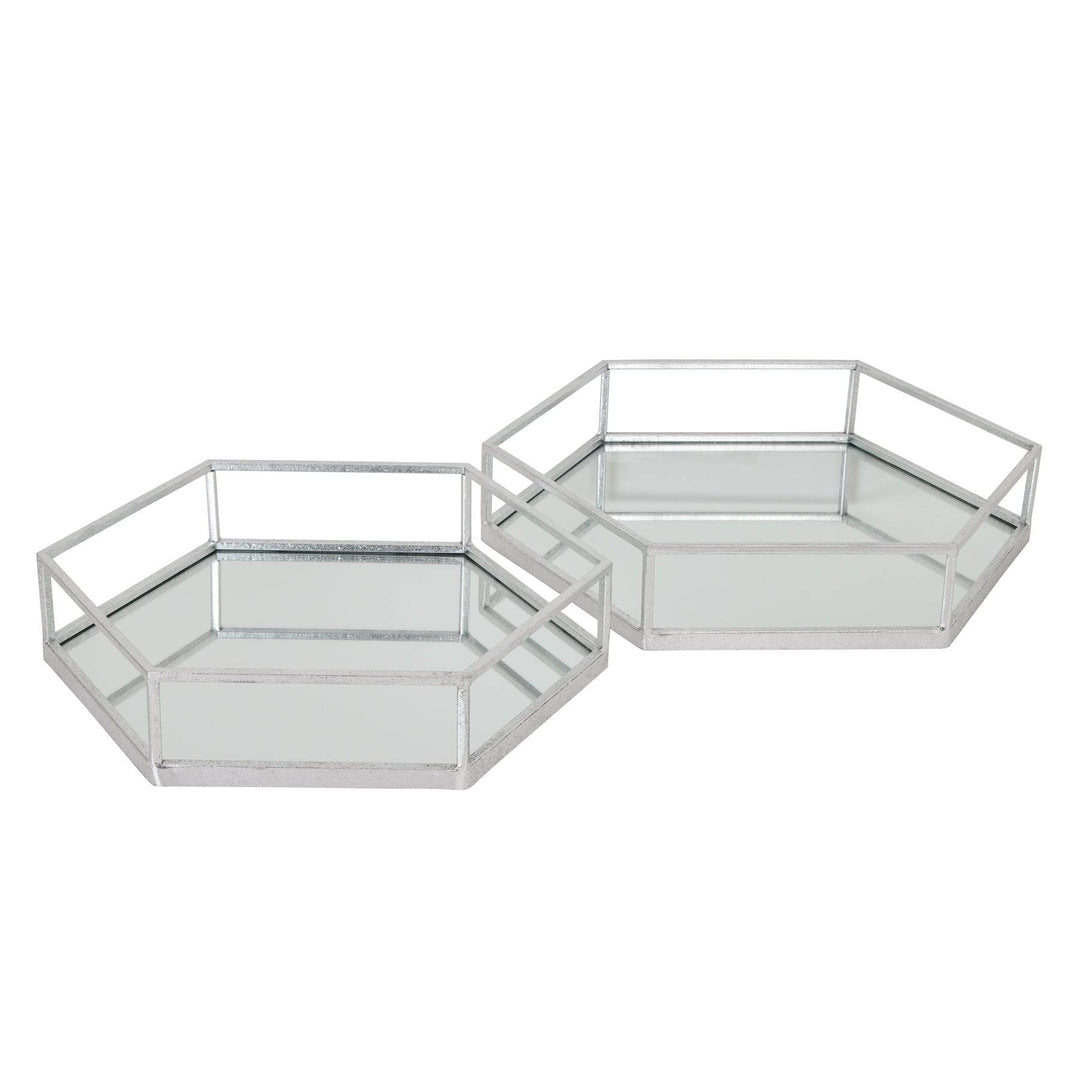 Silver Hexagon Set Of Two Trays SILVER GLASS - TidySpaces