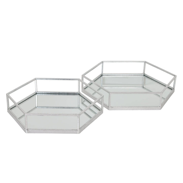 Silver Hexagon Set Of Two Trays SILVER GLASS - TidySpaces