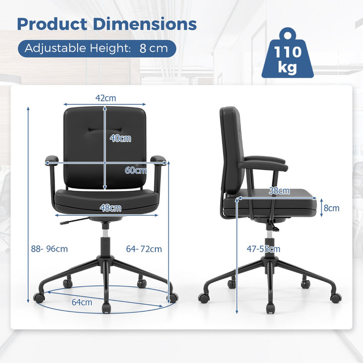 Home Office Small Desk Chair with Adjustable Height Wheels - TidySpaces