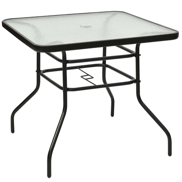 80CM Garden Dining Table with Tempered Glass and Parasol Hole Size Size 2 - TidySpaces