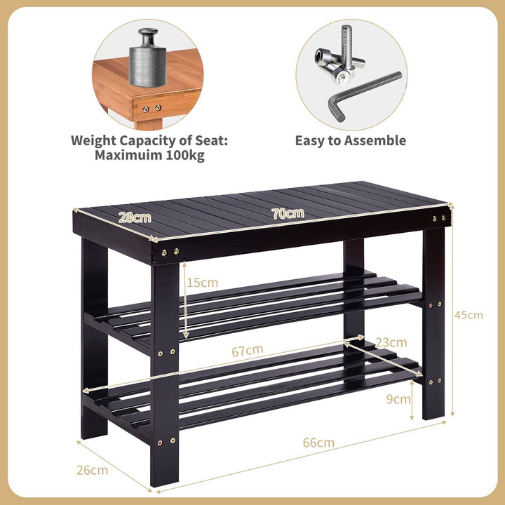 3 Tier Bamboo Shoe Bench for Entryway - TidySpaces
