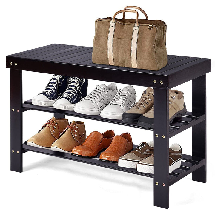 3 Tier Bamboo Shoe Bench for Entryway Black - TidySpaces