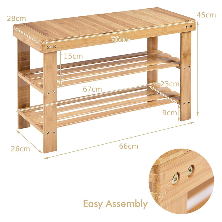 3 Tier Bamboo Shoe Bench for Entryway - TidySpaces