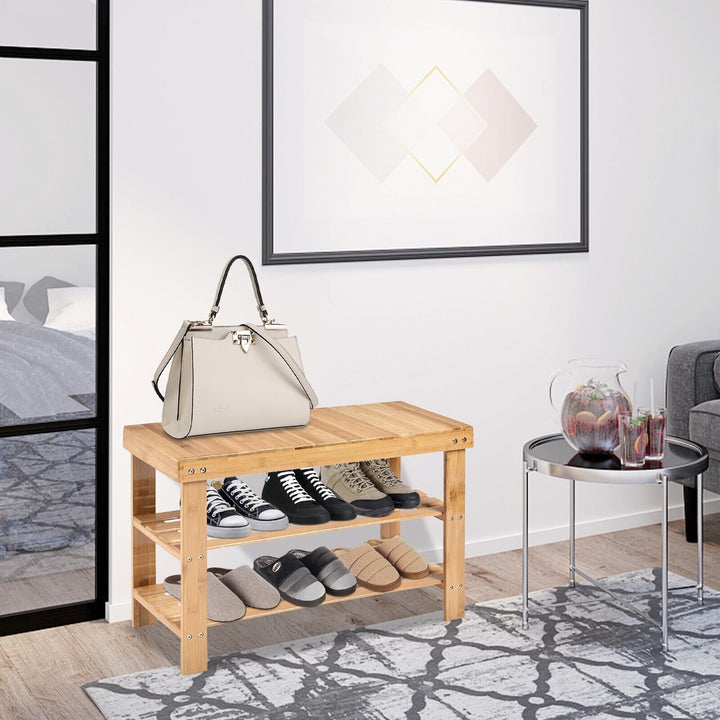 3 Tier Bamboo Shoe Bench for Entryway - TidySpaces