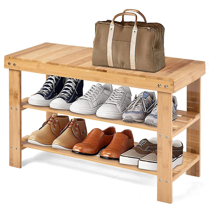 3 Tier Bamboo Shoe Bench for Entryway Natural - TidySpaces