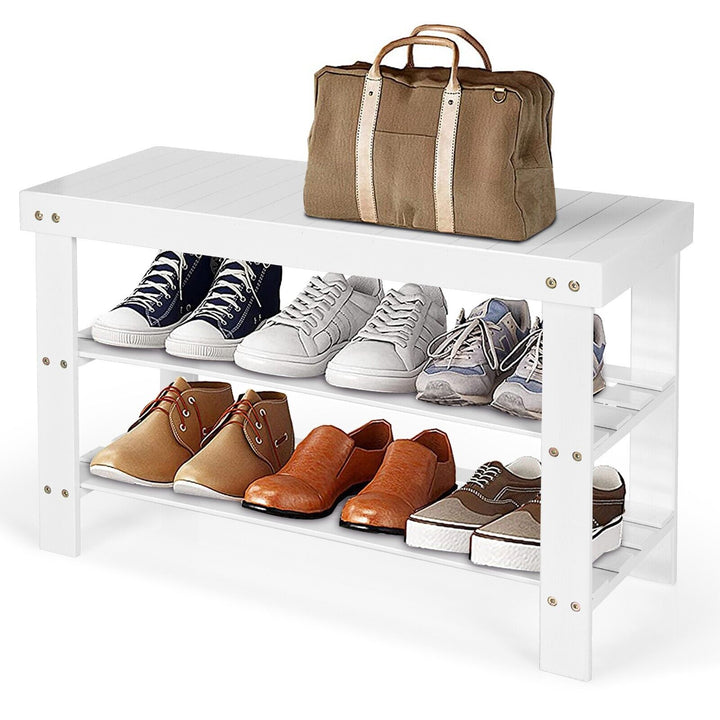 3 Tier Bamboo Shoe Bench for Entryway White - TidySpaces