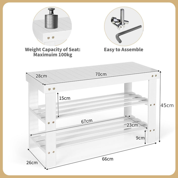 3 Tier Bamboo Shoe Bench for Entryway - TidySpaces