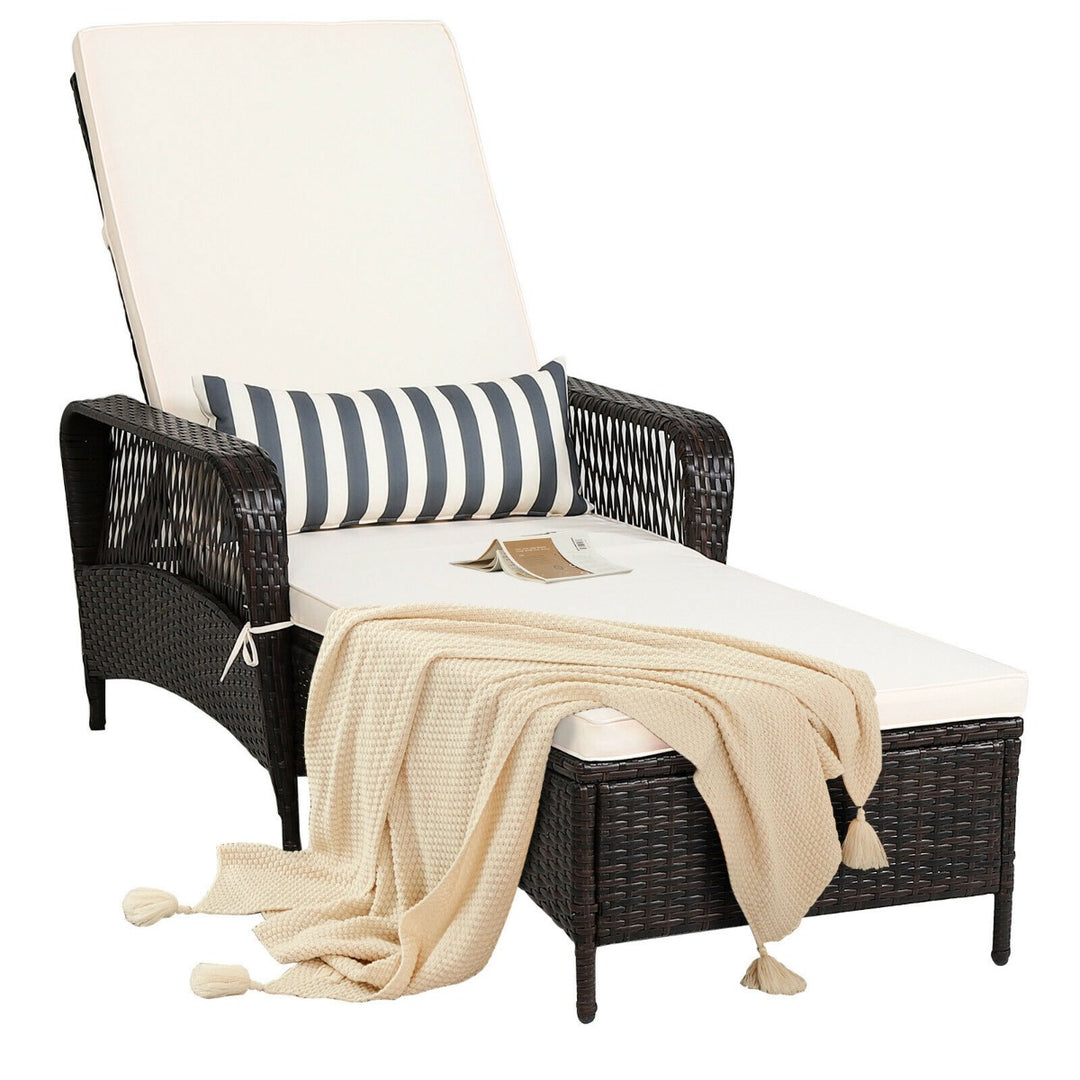Rattan Sun Lounger with Removable Cushion and Pillow for Outdoor - TidySpaces