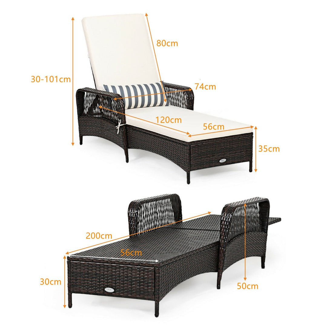 Rattan Sun Lounger with Removable Cushion and Pillow for Outdoor - TidySpaces