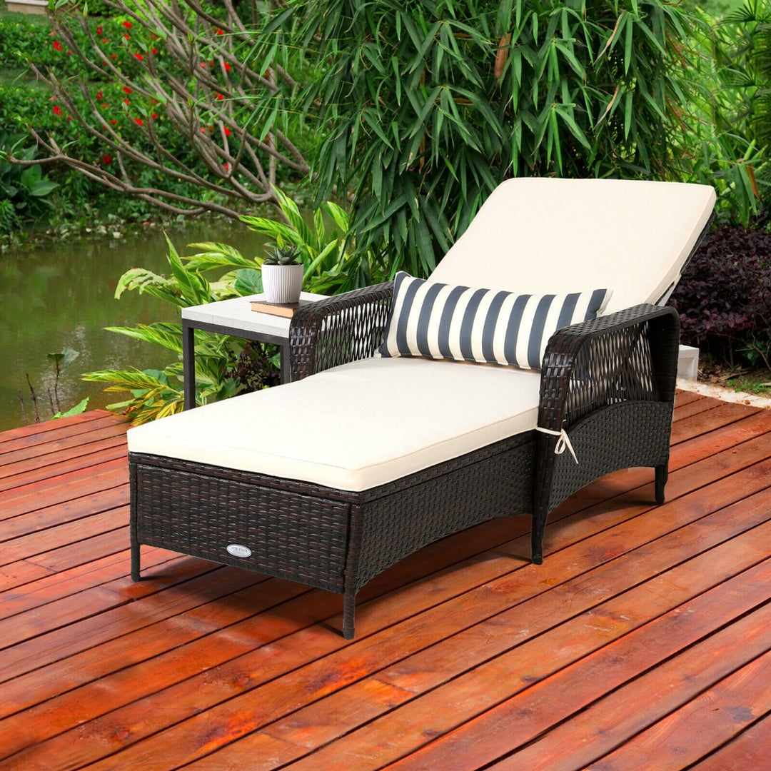 Rattan Sun Lounger with Removable Cushion and Pillow for Outdoor - TidySpaces